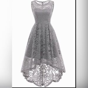 Muadress Elegant Gray High Low Sleeveless Lace Women Dress Size S